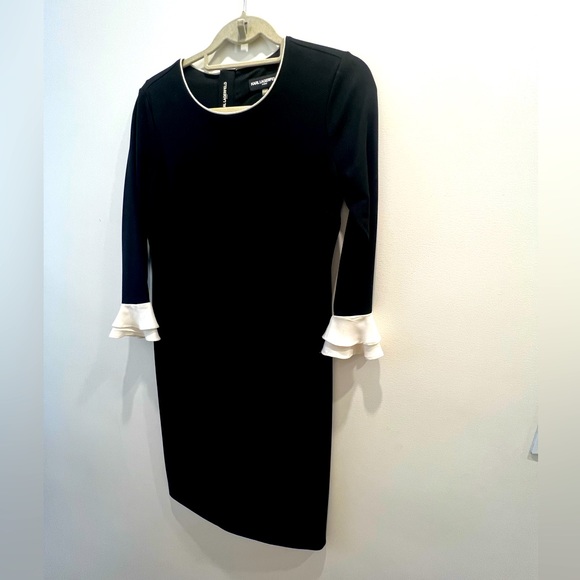 Karl Lagerfeld Dresses & Skirts - Karl Lagerfeld Black knee length dress with 3/4 length sleeves with white detail